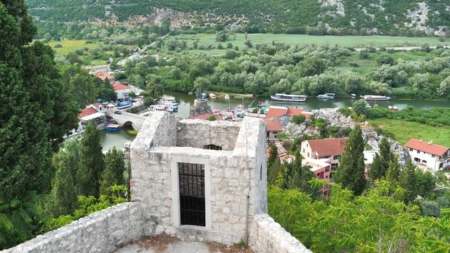 Besac fortress in Virpazar, Montenegro. Virpazar - village in Bar municipality, Montenegro, located in Crmnica region, straddling the Crmnica river, which flows into Skadar lake