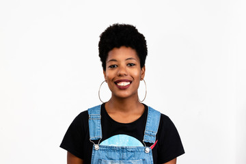 black woman portrait isolated, white background