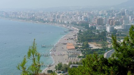 View of the seaside middle eastern resort town destination on the Aegean Sea coast on a sunny day.