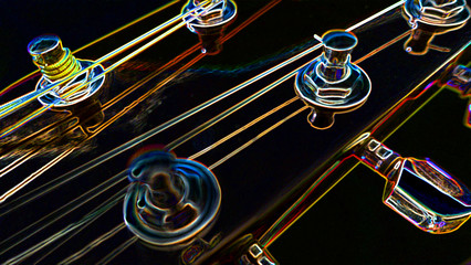 abstract color neon guitar headstock with tuning pegs