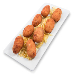 Homemade croquettes and French fries