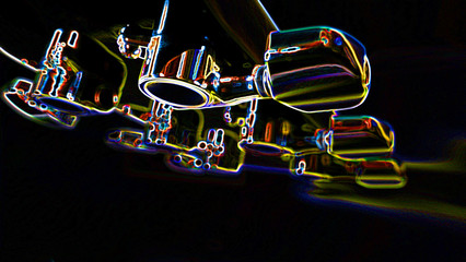 abstract color neon guitar headstock with tuning pegs