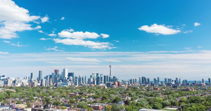 Aerial hyperlapse view of Toronto skyline. Shot in RAW.