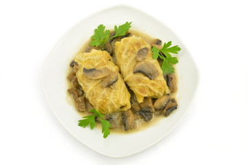 gołąbki z sosem pieczarkowym