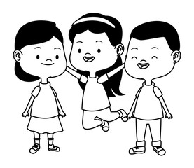 Cute happy kids having fun in black and white