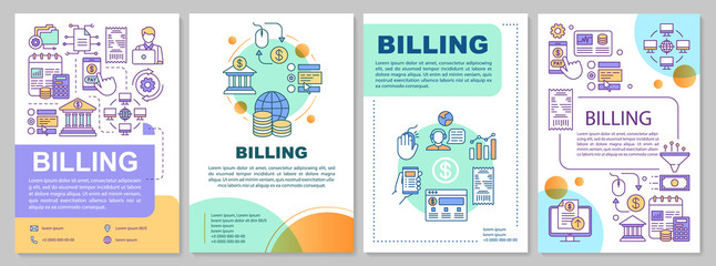 Fototapeta na wymiar Billing services brochure template layout. Payment systems. Flyer, booklet, leaflet print design with linear illustrations. Vector page layouts for magazines, annual reports, advertising posters