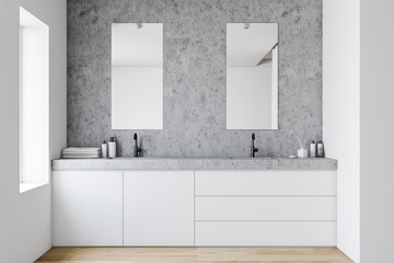 Obraz na płótnie Canvas White and stone bathroom with double sink