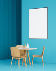 Blue dining room with mock up poster