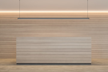 Wooden reception desk in wooden office