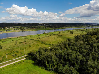 Fototapeta na wymiar Nemunas and Nevezis rivers confluence in Lithuania. Aerial view