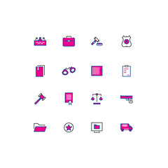 Colored thin line icons law edition. Person and law colored thin line icons