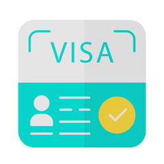 Start up visa flat design long shadow blue color icon. Temporary residence permit. Travel document. Tourist paperwork. Travel approval. Foreign entrepreneurs visa. Vector silhouette illustration