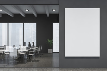Gray meeting room with mock up poster