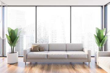 Fototapeta na wymiar Panoramic living room with white couch