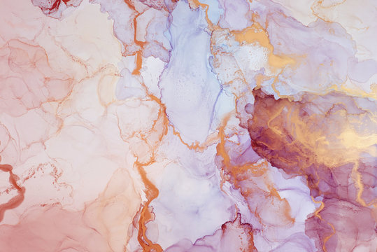 The picture is painted in alcohol ink. Creative abstract artwork made with translucent ink colors. Trendy wallpaper. Abstract painting, can be used as a background for wallpapers, posters, websites. © Mari Dein