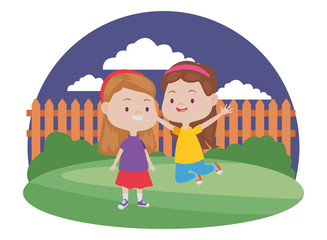 Cute happy kids having fun cartoons