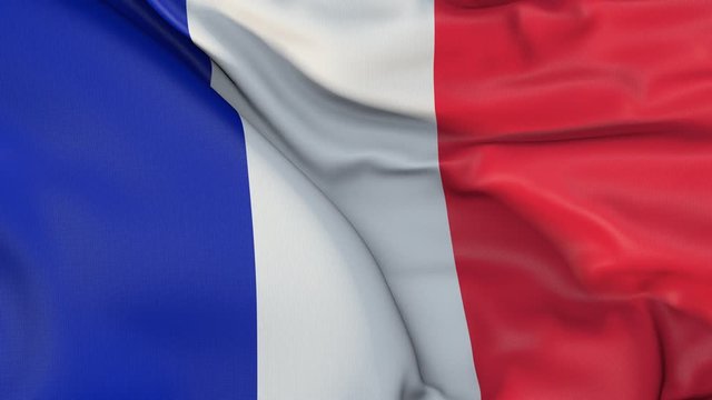 Official flag of the French Republic moving with the wind.