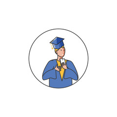 young boy student graduated with smartphone