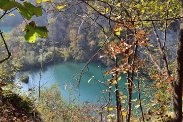 Landscape in the beautiful Plitvice National Park, in Croatia, in the fall