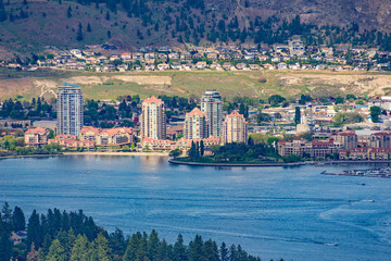 A view of the Kelowna Skyline and Okanagan Lake from Mount Boucherie in West Kelowna British Columbia Canada