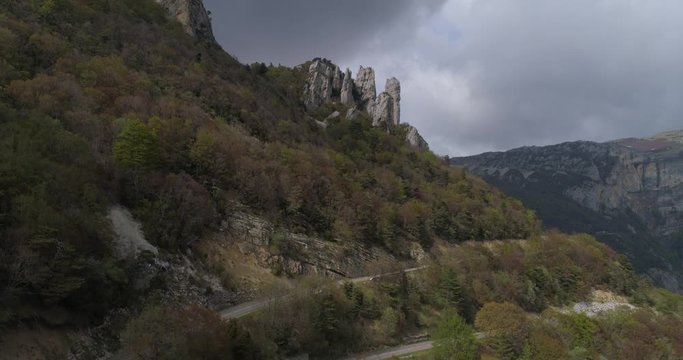 Aerial landscape near Rousset pass, D518 road. Vercors, Drome, France
