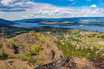 A view of the Kelowna Skyline, Okanagan Lake and the William R Bennett Bridge from Mount Boucherie...