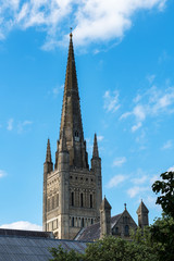 Fototapeta na wymiar Tower of Norwich Cathedral in East England