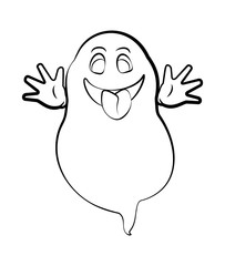 Contour ghost on a white background. Cute black outline ghost. Character for decorating the Halloween festival
