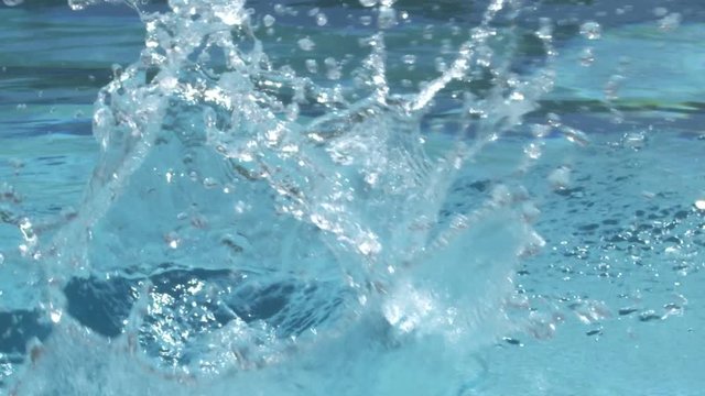 Cool slow motion of a splash after a ball lands in swimming pool 