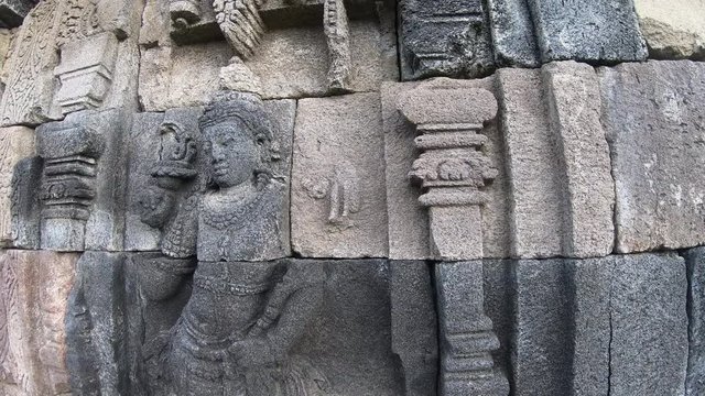 Stone images in the temple of Plaosan in Java island, Indonesia