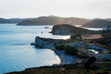 A view of a twin beach in Patmos, Greece