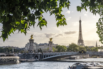 vistas de paris con el puente de alejandro tercero y la torre eiffel