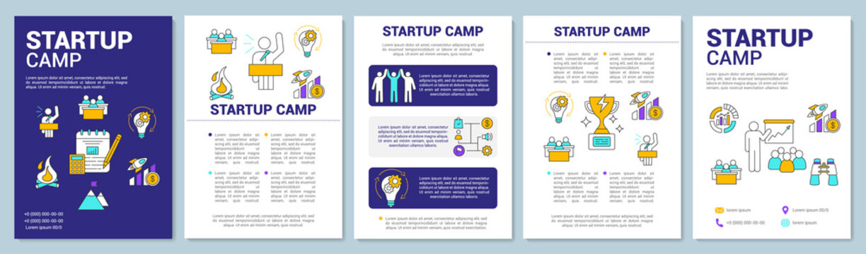 Fresh business start, startup launch camp brochure template layout. Flyer, booklet, leaflet print design with linear illustrations. Vector page layouts for magazines, reports, advertising posters
