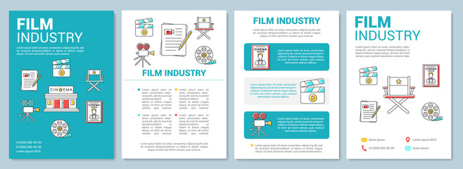 Fototapeta premium Cinematography industry template layout. Film, video production. Flyer, booklet, leaflet print design with linear illustrations. Vector page layouts for magazines, annual reports, advertising posters