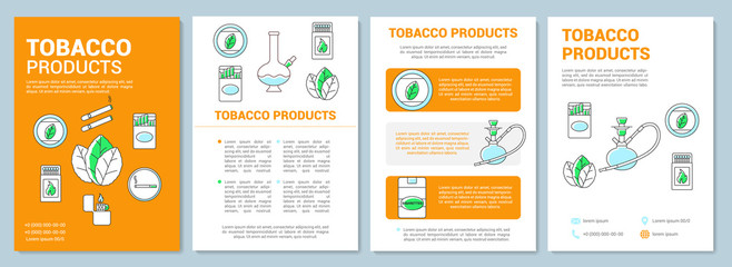 Tobacco industry template layout. Flyer, booklet, leaflet print design with linear illustrations. Smoking equipment, products. Vector page layouts for magazines, annual reports, advertising posters