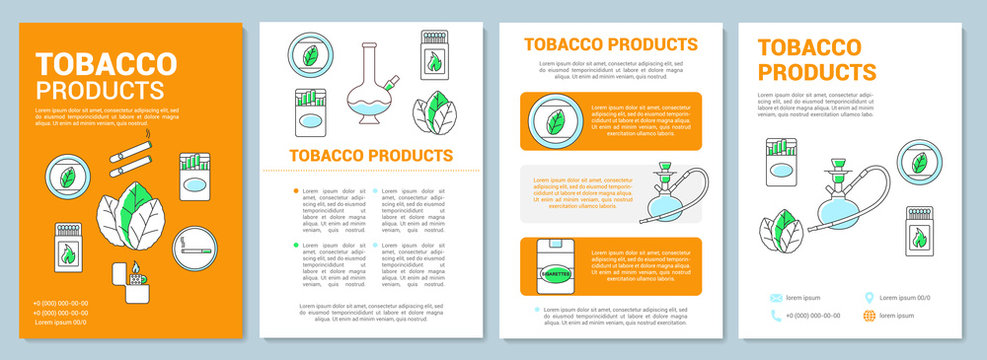Tobacco industry template layout. Flyer, booklet, leaflet print design with linear illustrations. Smoking equipment, products. Vector page layouts for magazines, annual reports, advertising posters
