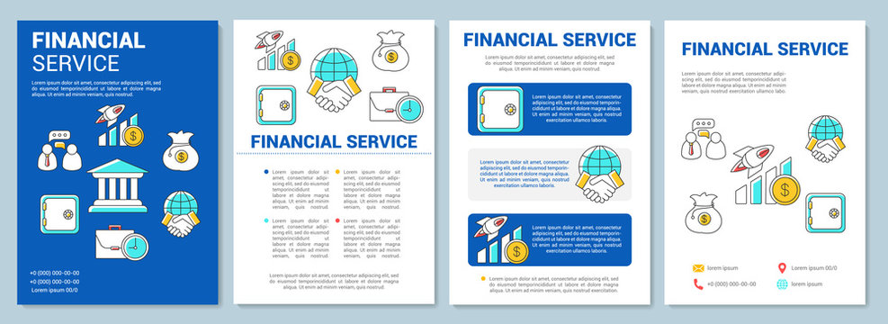 Accounting, banking service template layout. Flyer, booklet, leaflet print design with linear illustrations. Financial industry. Vector page layouts for magazines, annual reports, advertising posters