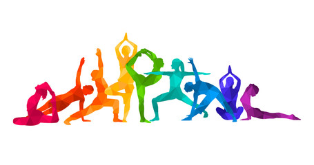 Fototapeta na wymiar Detailed colorful silhouette yoga vector illustration. Fitness Concept. Gymnastics. Aerobics.