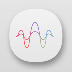 Abstract overlapping waves app icon. UI/UX user interface. Sound, audio rhythm wavy lines. Vibration, noise level. Abstract digital soundwave. Web or mobile applications. Vector isolated illustration