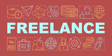 Freelance word concepts banner. Online job. Remote working, home office. Presentation, website. Isolated lettering typography idea with linear icons. Vector outline illustration
