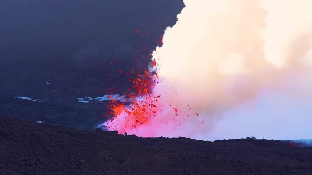 Mount Etna Eruption - Lava flow and ash emission in volcano Etna in Sicily