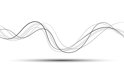 Abstract curved black and grey lines on white background and shadow