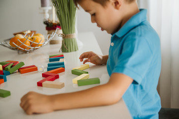 A nice little boy having fun at home
