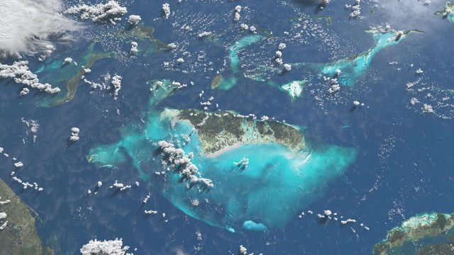 Inspiring wide shot of Bahama islands from space. Unique beauty of the Caribbean Islands with turquoise and blue waters at a glance. A destination for all world travelers. Sat Img by NASA.