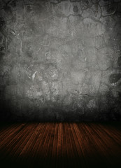 concrete wall with wooden floor. empty interior room.