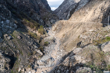Mountainous road leading to Lahic village in Ismayill region of Azerbaijan.