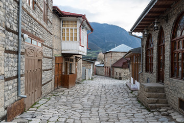 Cobblestone Huseynov street in Lagic village in Ismayilli region of Azerbaijan