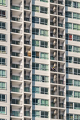 Background texture of many balconies on high-rise apartment building