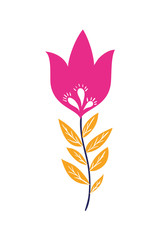colorful flower with leafs isolated icon