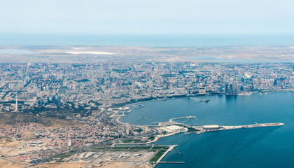 Aerial view over downtown Baku, Azerbaijan.